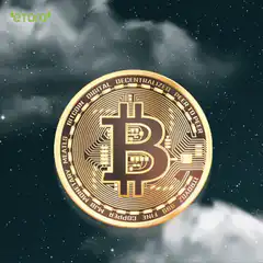 Spinning Bitcoin coin in space