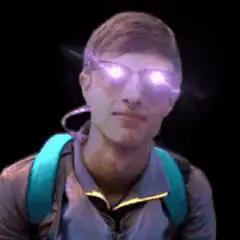 Man with glowing purple glasses