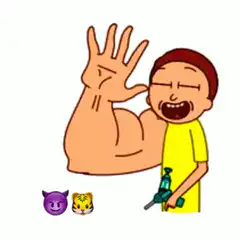 Morty flexing muscular arm