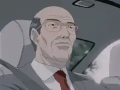 Bald man in car eyes widen