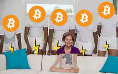 Woman meditating with Bitcoin heads