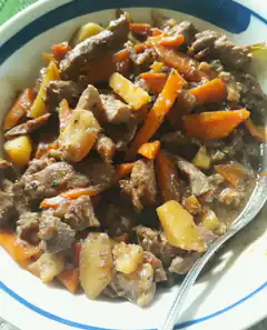 beef and vegetable stew in a bowl