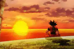 Goku meditating at sunset