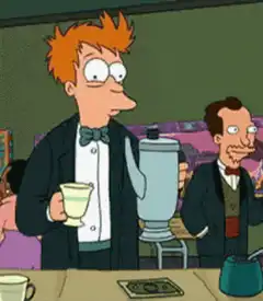 Fry pours coffee into cup