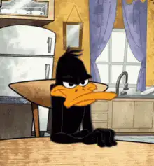 Daffy Duck bored in kitchen