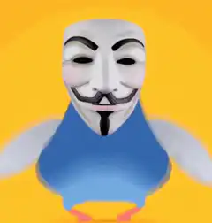 Dancing pigeon with Guy Fawkes mask