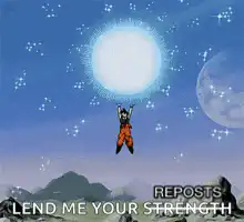 Goku raising hands to the sky