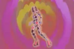 Woman dancing in psychedelic background