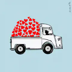 truck full of red hearts