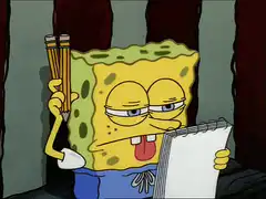 SpongeBob holding pencils and a notepad
