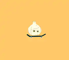 Anxious garlic on a skateboard