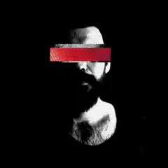 Glitching bearded man with red bar