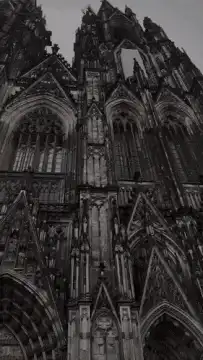 Low angle view of Gothic cathedral facade