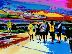 Group of friends looking at sunset