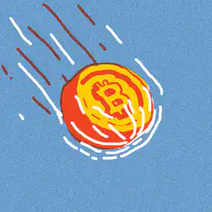Bitcoin coin falling with motion lines