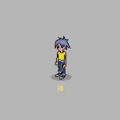 Pixel character laughing
