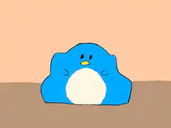 blue penguin slides off pillow