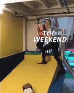 Toddler swings into foam pit