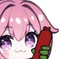 pink anime girl holding sausage