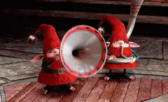 Elf with megaphone falls over