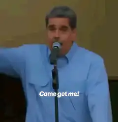 Man in blue shirt says come get me
