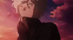anime boy with mask sunset