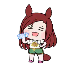 Chibi horse girl drinking water