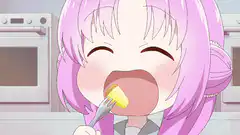 Chibi girl eating cake happily