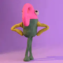 Claymation character with pink nose