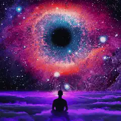 Person gazing at cosmic eye in space