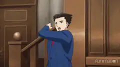 Phoenix Wright points finger at Miles Edgeworth