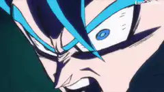 Blue hair character fires energy blast