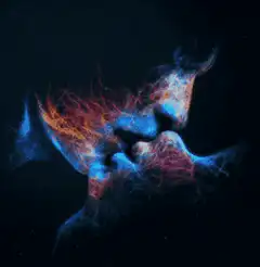 Blue and orange smoke face
