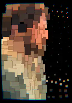 Pixelated man dissolving into blocks