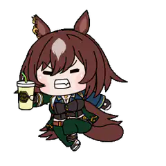 chibi horse girl drinking coffee