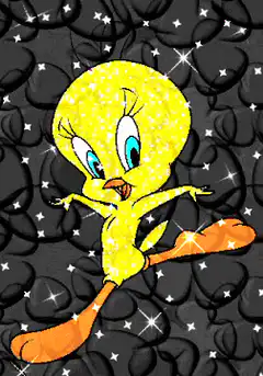 Tweety Bird glittering on dark background