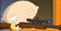 Stewie Griffin loading a sniper rifle