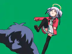 Angel girl kicks and leashes shadow boy