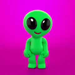 Green alien dancing on pink background