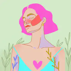 Pink hair woman with heart tattoo