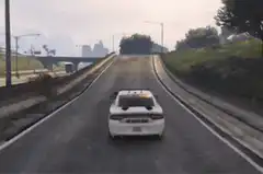 police car jumps off highway