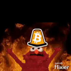 Elmo with Bitcoin bucket hat in fire