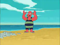 Mr. Krabs runs into the ocean
