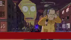 Mr. Garrison and giant alien in city