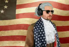 George Washington saluting with headphones