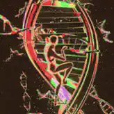 Silhouette climbing a DNA helix
