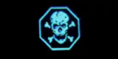 Blue skull and crossbones logo