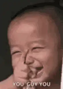Baby laughing with text you guy you