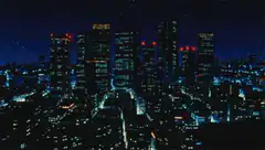 pixel art city skyline at night
