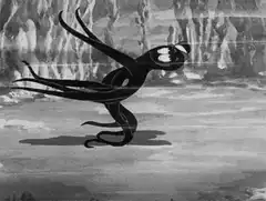 Octopus character dancing in black and white